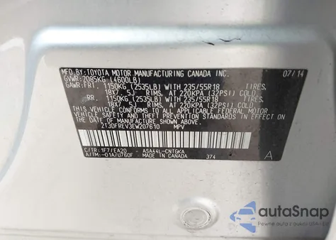 2014 Toyota Rav4 Limited z USA, uszkodzony, nr VIN 2T3DFREV3EW207610